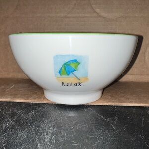 Rae Dunn White melamine Bowl with Green Interior and Relax Design